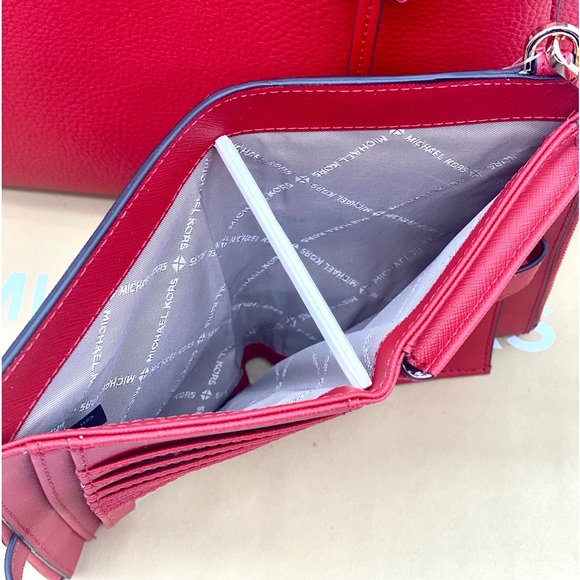Michael Kors Mercer Medium Belted Satchel Crossbody And Wallet Set Bright Red - Picture 7 of 15